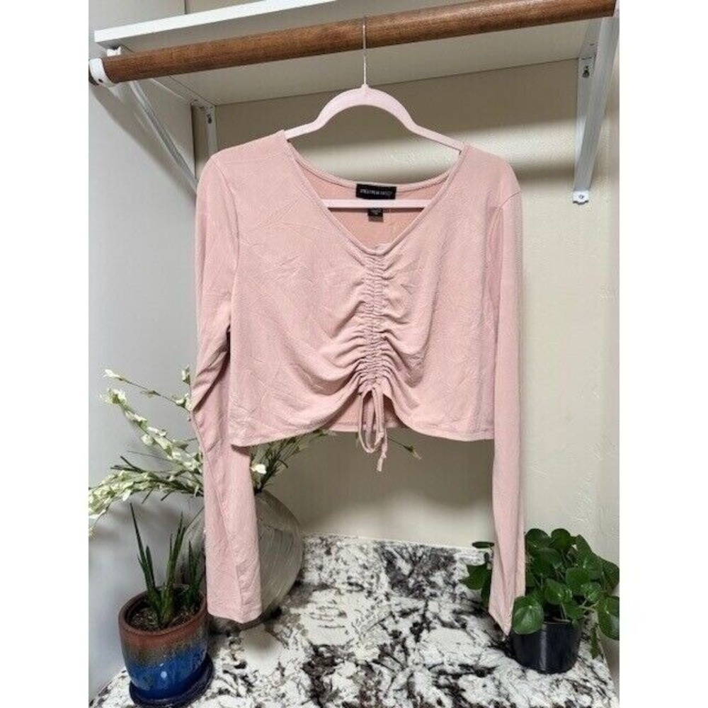New Streetwear Society long sleeve crop v-neck cinched front top Size XL